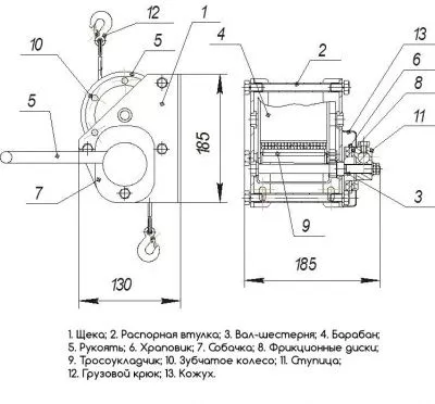 Ручная барабанная лебедка Дина-1
