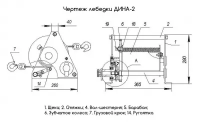 Ручная барабанная лебедка Дина-2 (с блоком)